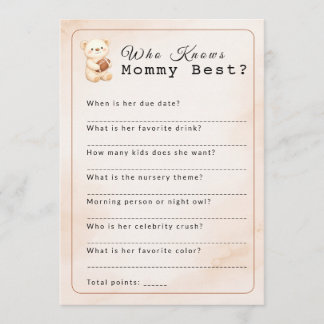 Who Knows Mommy Best? Sporty Bear Football Game Invitation