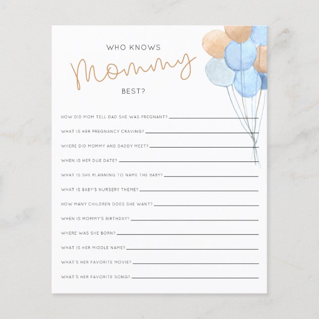 Who Knows Mummy Best Baby Shower Game (Front)