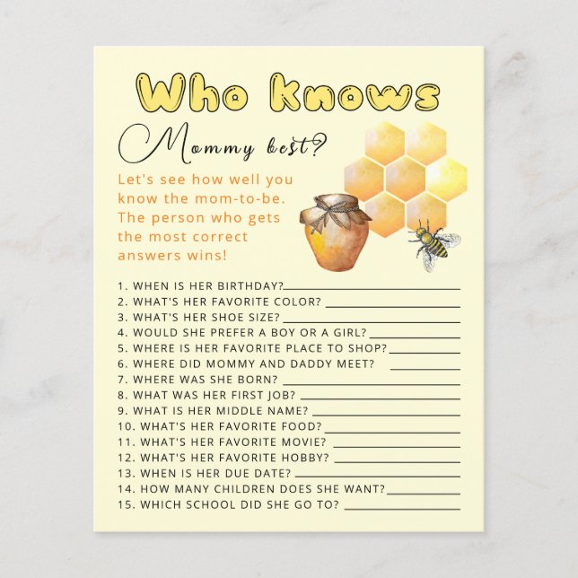 Who knows mummy best baby shower game. (Front)