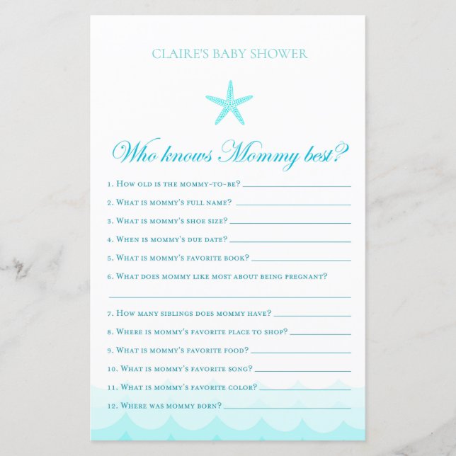Who Knows Mummy Best - Baby Shower Game (Front)