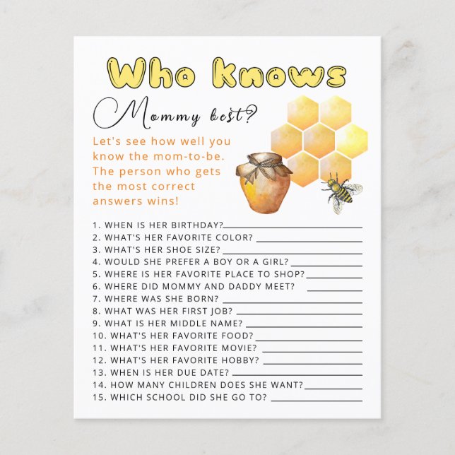 Who knows mummy best baby shower game. (Front)