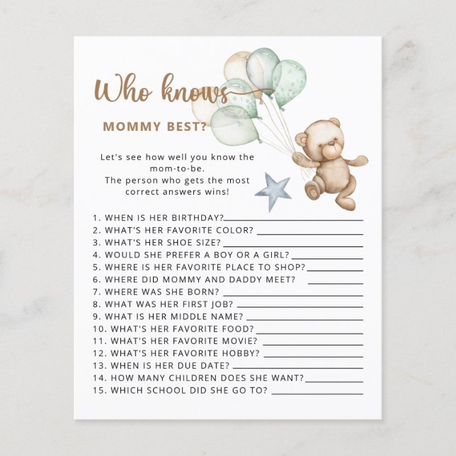 Who knows mummy best baby shower game. (Front)