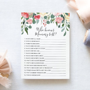 Who knows Mummy Best? Baby Shower Game Card