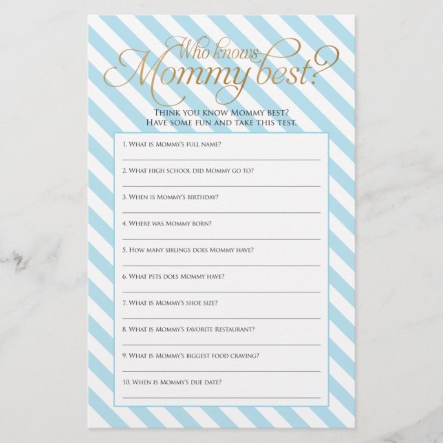 Who Knows Mummy Best Baby Shower Game Flyer (Front)