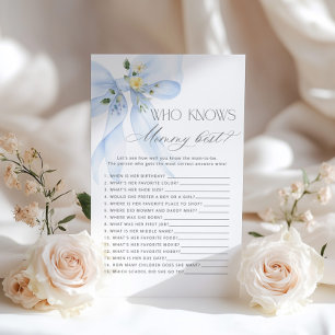  Who knows mummy best Blue Bow baby shower game