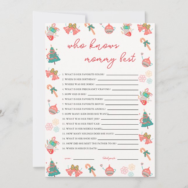Who Knows Mummy Best Christmas Baby Shower Card (Front)
