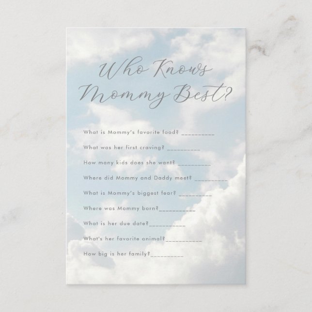 Who Knows Mummy Best Cloud Nine Baby Shower  Enclosure Card (Front)