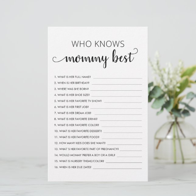 Who knows Mummy Best? Customised Baby Shower Game (Standing Front)