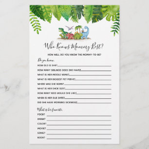 Who Knows Mummy Best Dinosaur Baby Shower Game