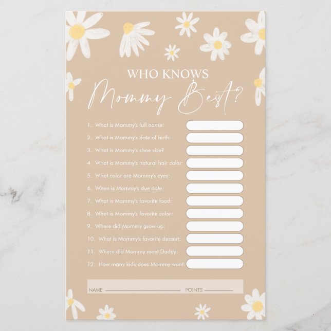  Who Knows Mummy Best Game, Baby Shower Card (Front)