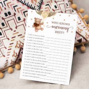 Who Knows Mummy Best Game Baby Shower Party Card