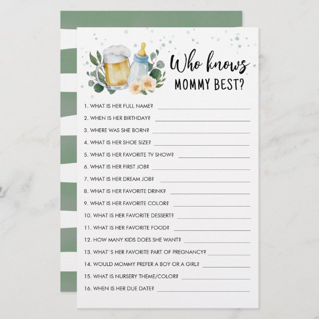 Who Knows Mummy Best Game Greenery Baby Is Brewing (Front/Back)