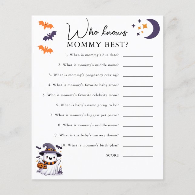 Who Knows Mummy Best Halloween Baby Shower Game (Front)
