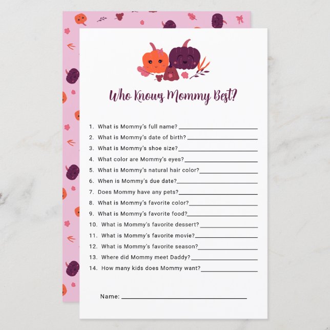 Who Knows Mummy Best Little Pumpkin Baby Shower (Front/Back)