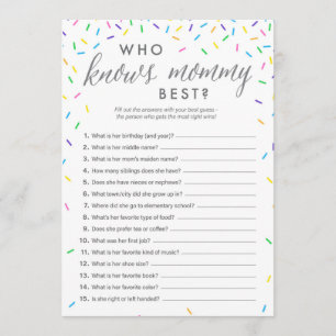 Who Knows Mummy Best Shower Game Card - Sprinkles