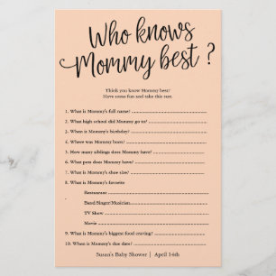 Who Knows  Mummy Best Shower Peach Paper Game Card
