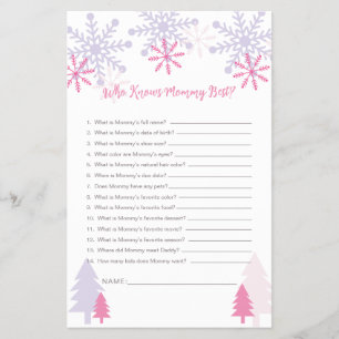 Who Knows Mummy Best Snowflake Baby Shower Game Flyer