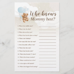 Who Knows Mummy Best Teddy Bear Baby Shower Game Flyer