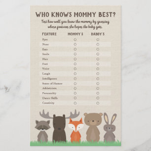 Who Knows Mummy Best Woodland Baby Shower Game Flyer