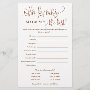 Who Knows Mummy, Terra Baby Shower Paper Game Card