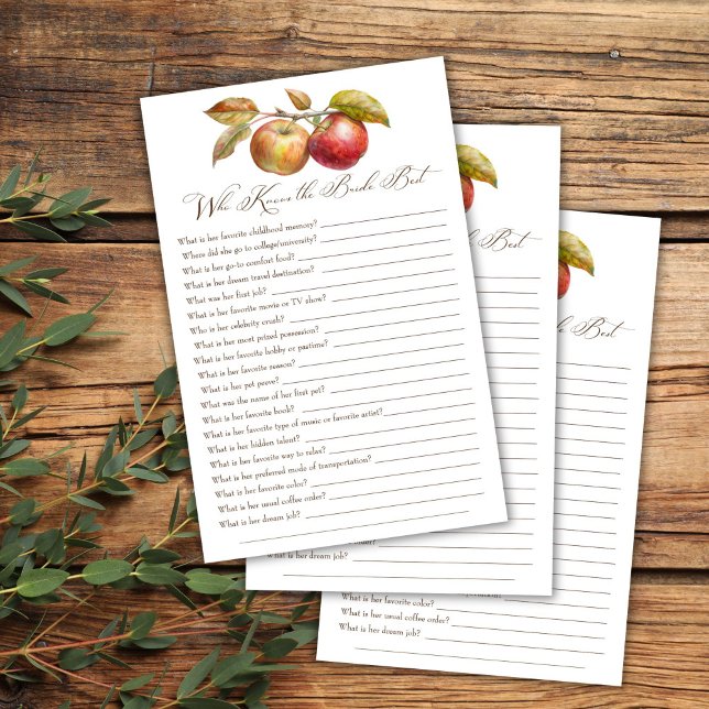 Who knows the bride best apple fall shower game (Who knows the bride best apple fall shower game appley ever after bridal shower games)
