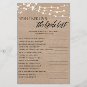 Who knows the bride best bridal shower game flyer