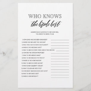 Who knows the bride best bridal shower game flyer