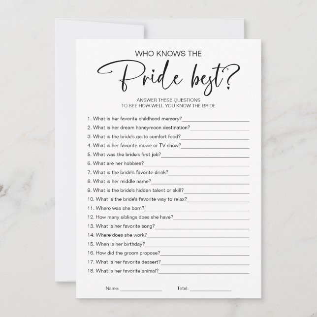 Who Knows the Bride Best Bridal Shower Game Invitation (Front)