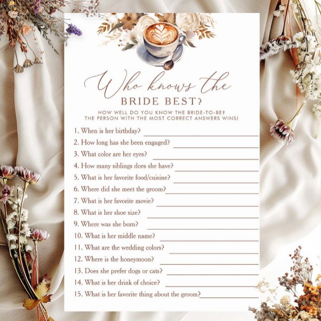 Who knows the bride best Coffee Bridal Shower Game (Creator Uploaded)