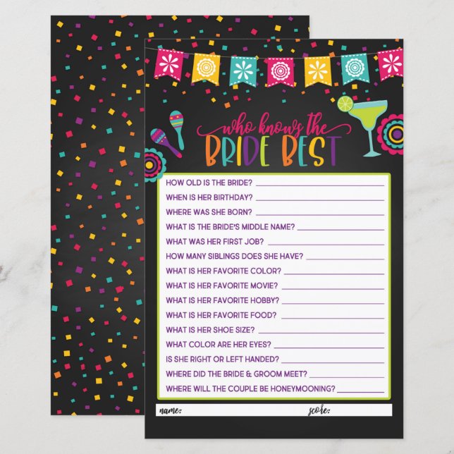 Who Knows the Bride Best - Fiesta (Front/Back)