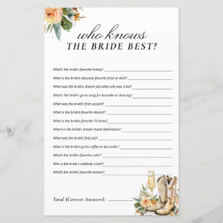 Who Knows the Bride Best Western Bridal Shower