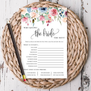 Who Knows The Bride Floral Border Paper Game Card