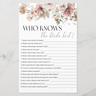 Who Knows The Bride Wildflower Bridal Shower Game
