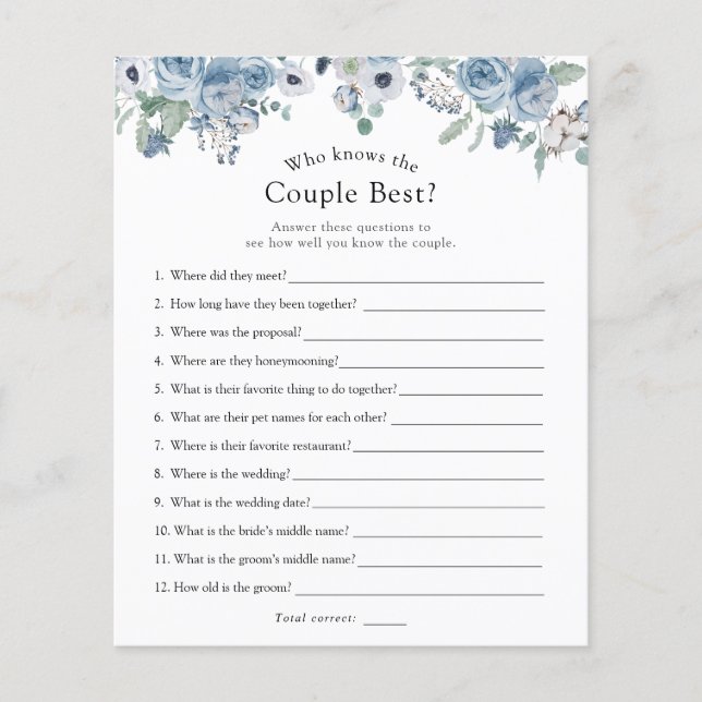 Who Knows the Couple Best Bridal Shower Game (Front)