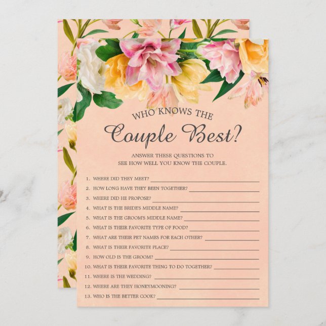 Who Knows the Couple Best Bridal Shower Game Invit Invitation (Front/Back)