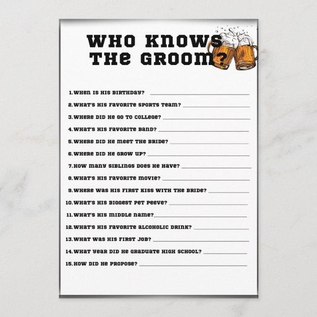 Who Knows the Groom, Bachelor Party Game Invitation (Front)