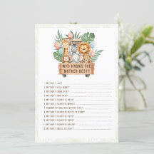 Who Knows The Mother Best Safari Baby Shower Game