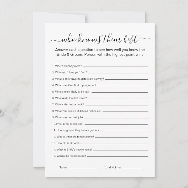 Who Knows Them Best Game – Bridal Shower Printable Invitation (Front)