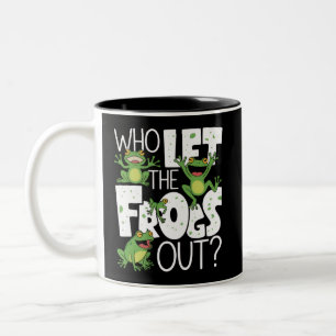 Who Let The Frogs Out Funny Amphibian Lover Meme Two-Tone Coffee Mug