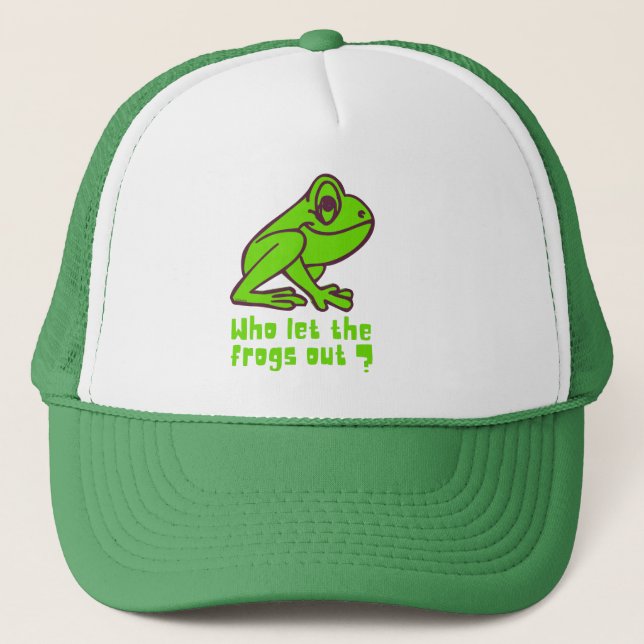 WHO LET THE FROGS OUT funny frog pun               Trucker Hat (Front)