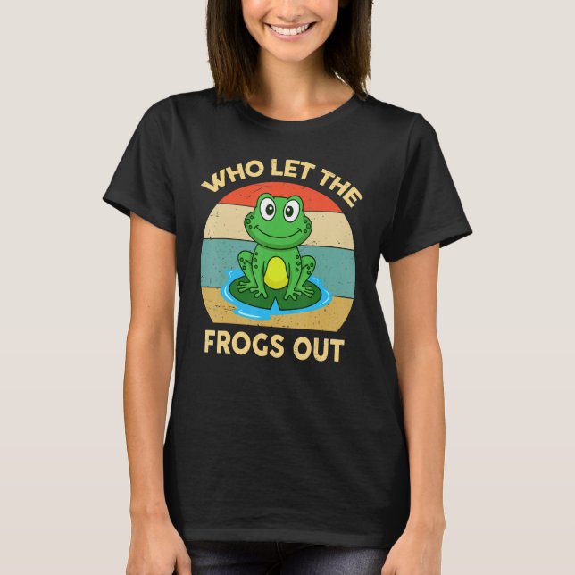 Who Let The Frogs Out Retro Kids Toddler Boy Cute  T-Shirt (Front)