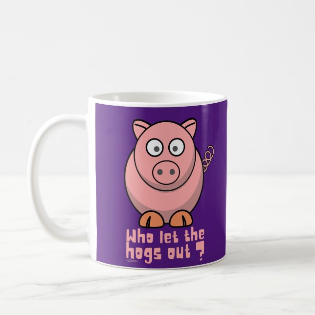 WHO LET THE HOGS OUT funny pig pun                 Coffee Mug (Left)