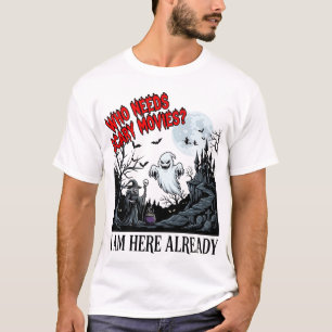 Who Needs Scary Movies Halloween Ghost Witch Castl T-Shirt