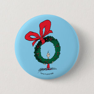 Who Peeking Through Christmas Wreath 6 Cm Round Badge