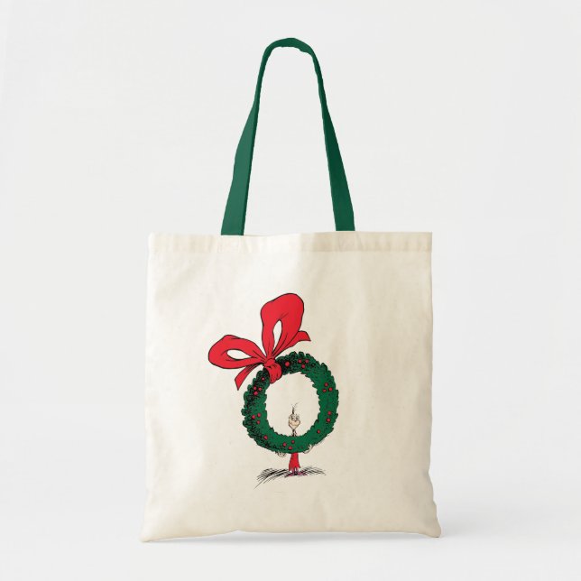 Who Peeking Through Christmas Wreath Tote Bag (Front)