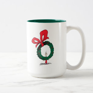 Who Peeking Through Christmas Wreath Two-Tone Coffee Mug