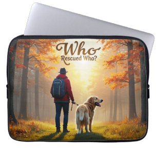 Who Rescued Who - Man golden retriever hike Laptop Sleeve
