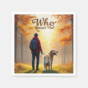 Who Rescued Who - Man golden retriever hike Napkin