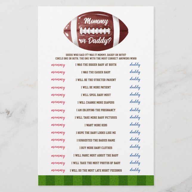 Who Said It American Football Baby Shower Game Flyer (Front)