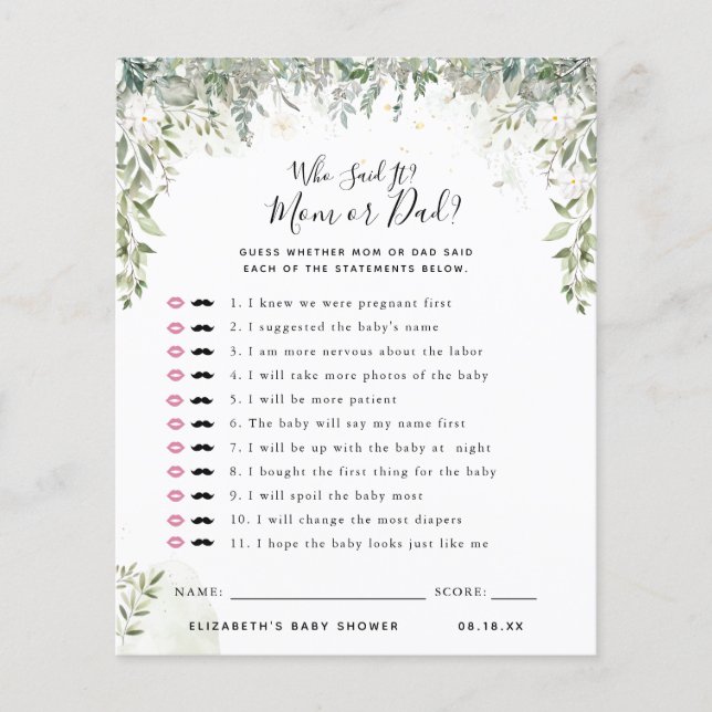 Who Said It | Baby Shower Game (Front)